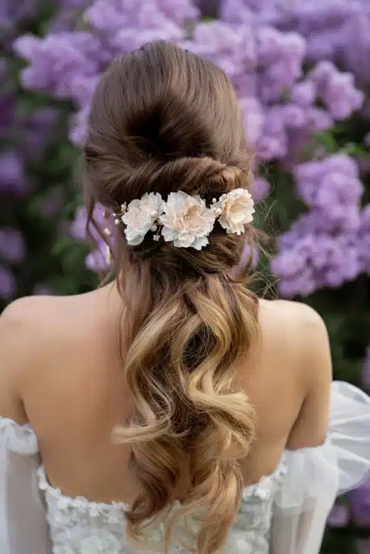 Haarkamm mit Seidenblumen Pfisich Rose Pink (1)